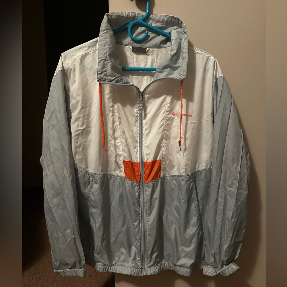 Columbia Women’s Gray and White Windbreaker with Orange Accents